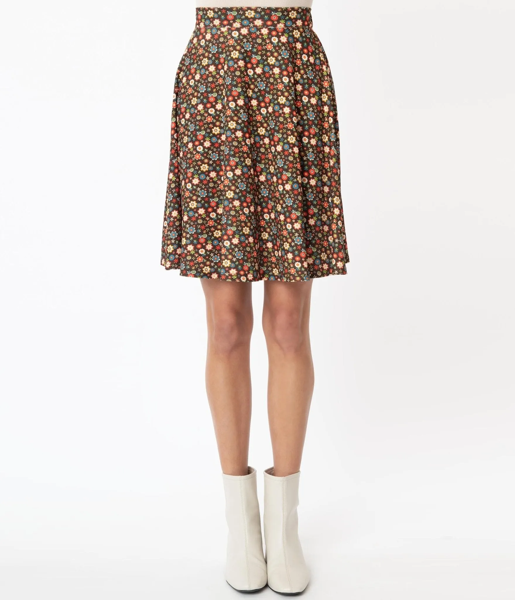 Smak Parlour Brown & Multicolor Floral Sweet Talk Flare Skirt sold by Unique Vintage product image thumbnail 2