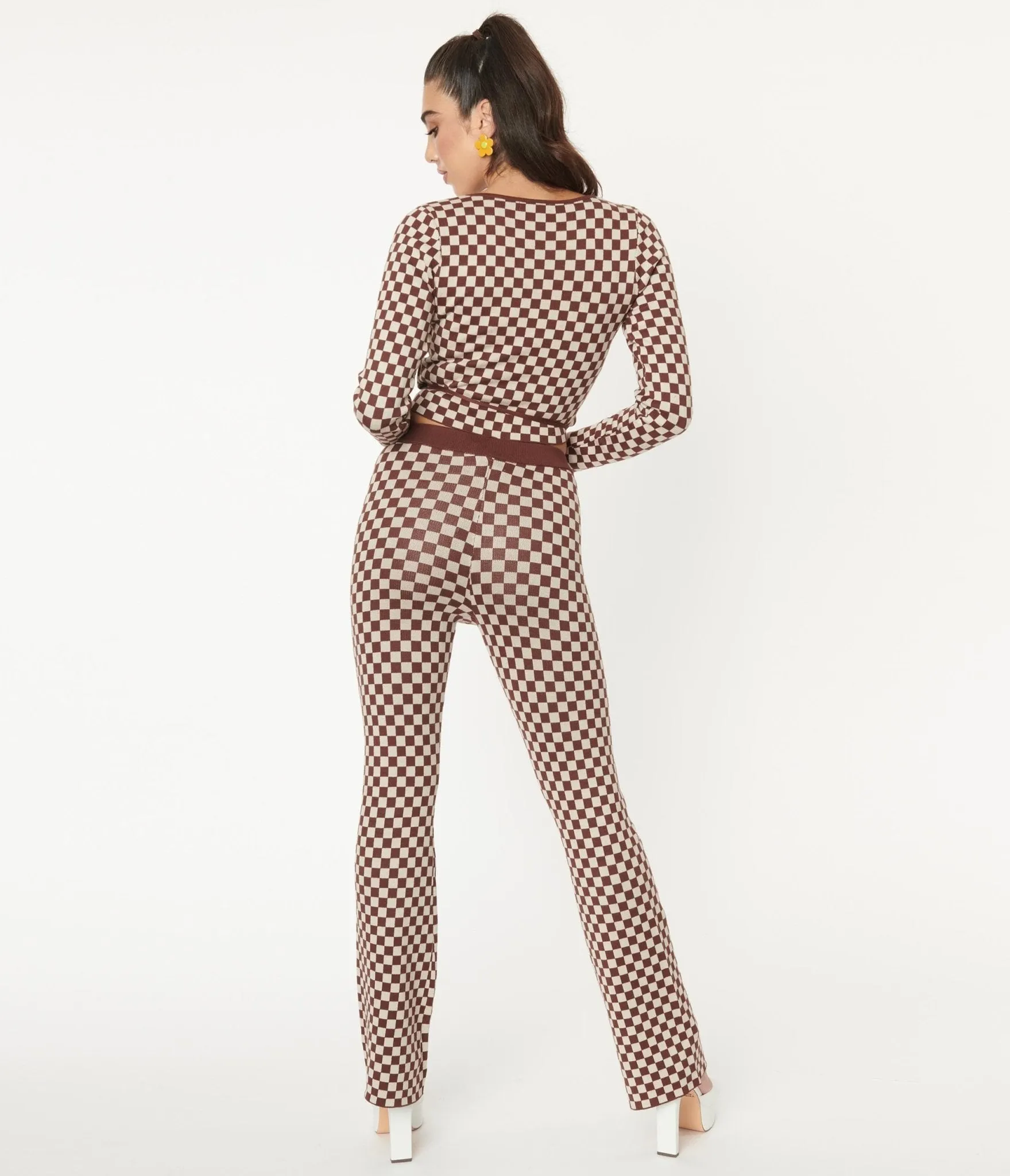 1970s Brown Check Sweater Flare Pants sold by Unique Vintage product image thumbnail 3