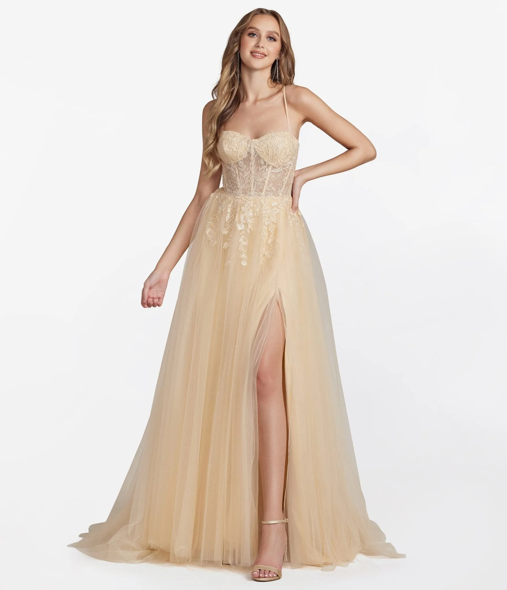 Champagne Corset Tulle Prom Ball Gown sold by Unique Vintage