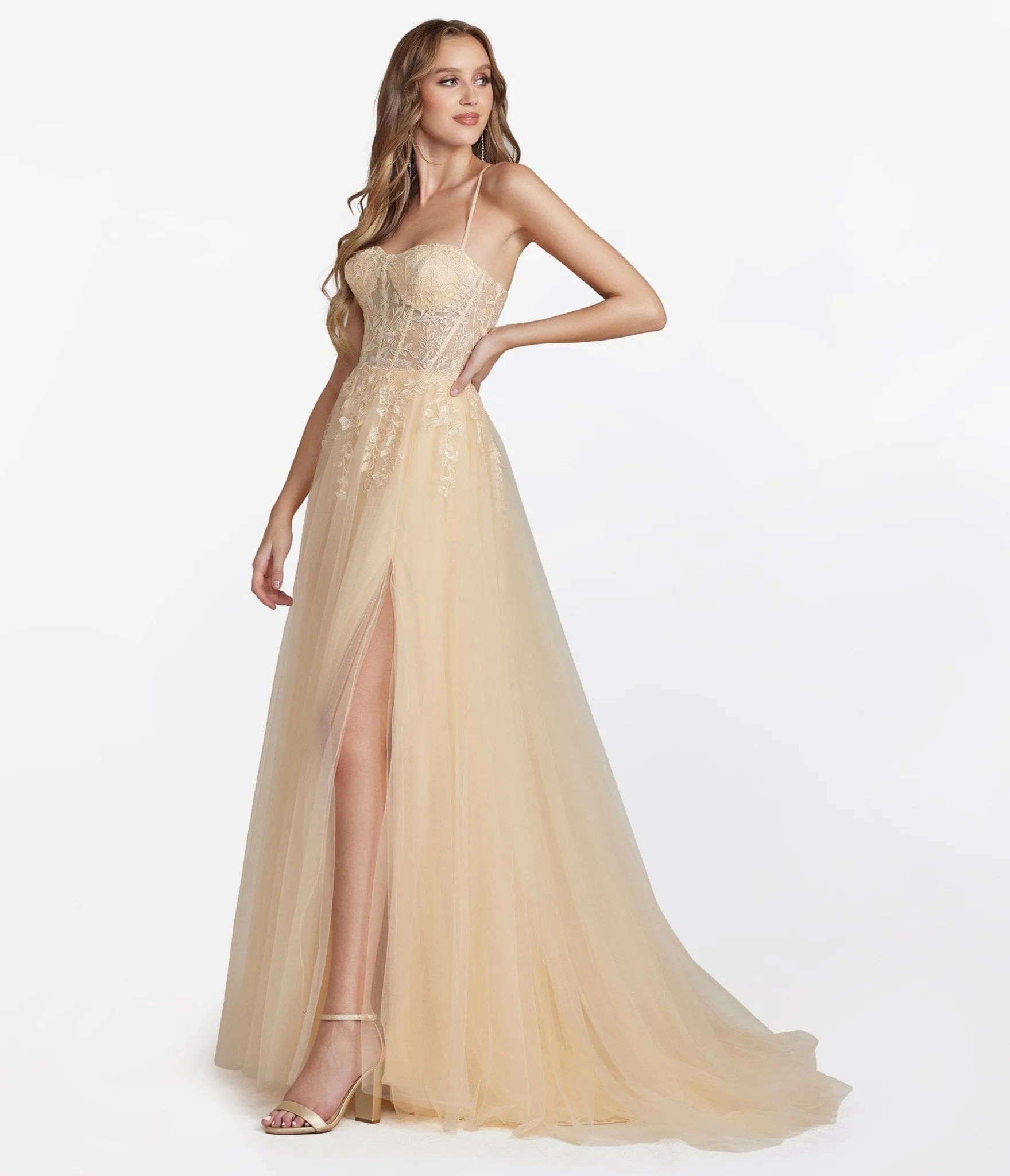 Champagne Corset Tulle Prom Ball Gown sold by Unique Vintage product image thumbnail 2