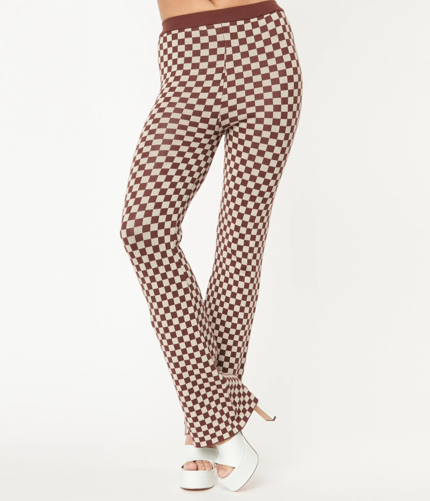 1970s Brown Check Sweater Flare Pants sold by Unique Vintage product image thumbnail 2