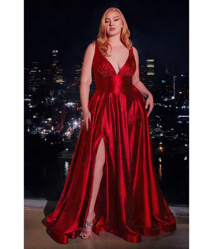 Ladivine by Cinderella Divine Plus Size Red Satin Prom Dress sold by Unique Vintage