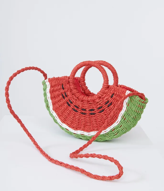 1970s Watermelon Rattan Handbag sold by Unique Vintage