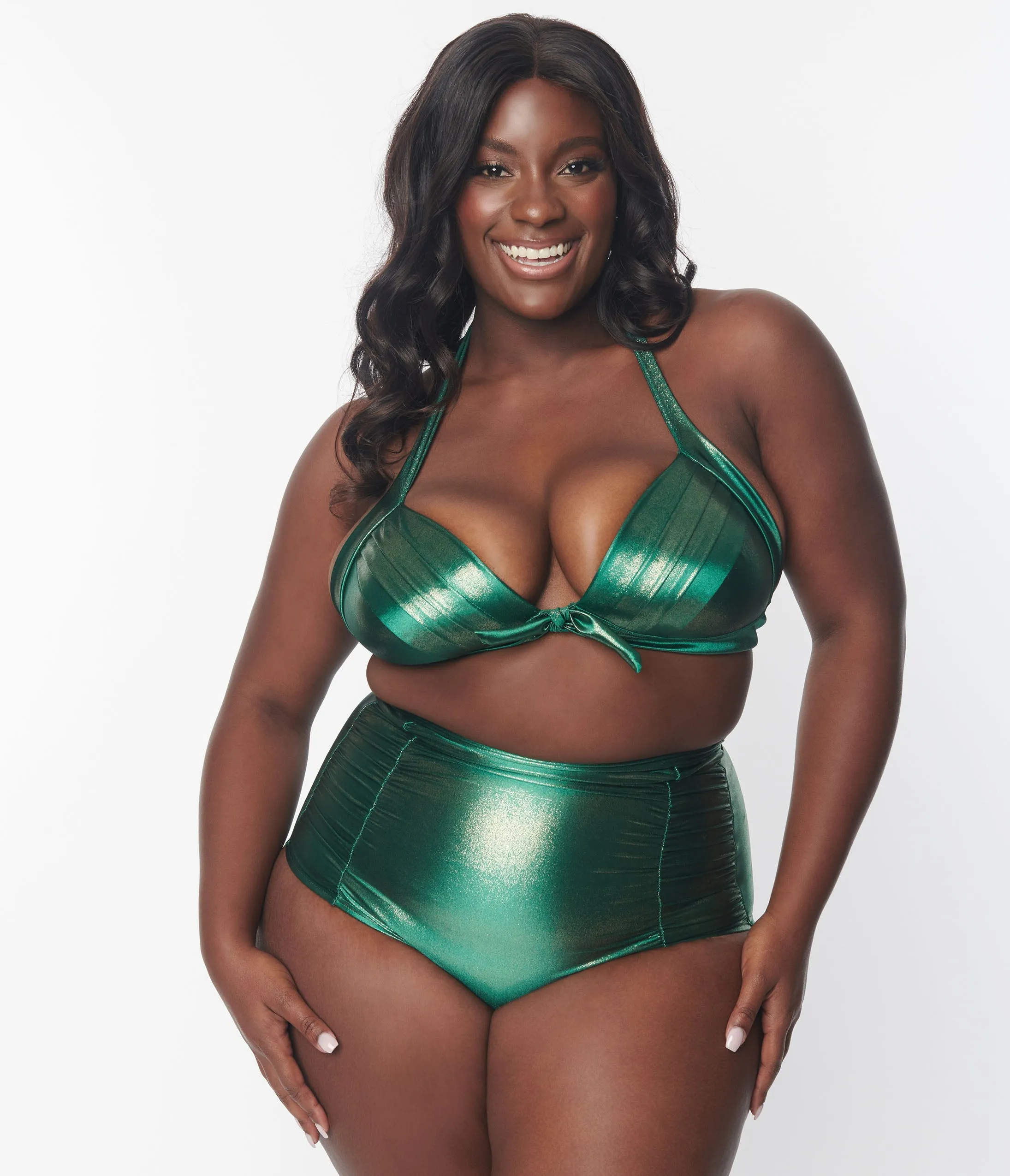 Unique Vintage Plus Size Metallic Emerald Monroe High Waist Swim Bottom sold by Unique Vintage