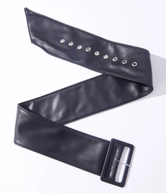 Black Leatherette Chunky Belt sold by Unique Vintage