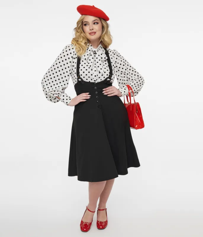Unique Vintage 1950s Black Suspender Swing Skirt sold by Unique Vintage