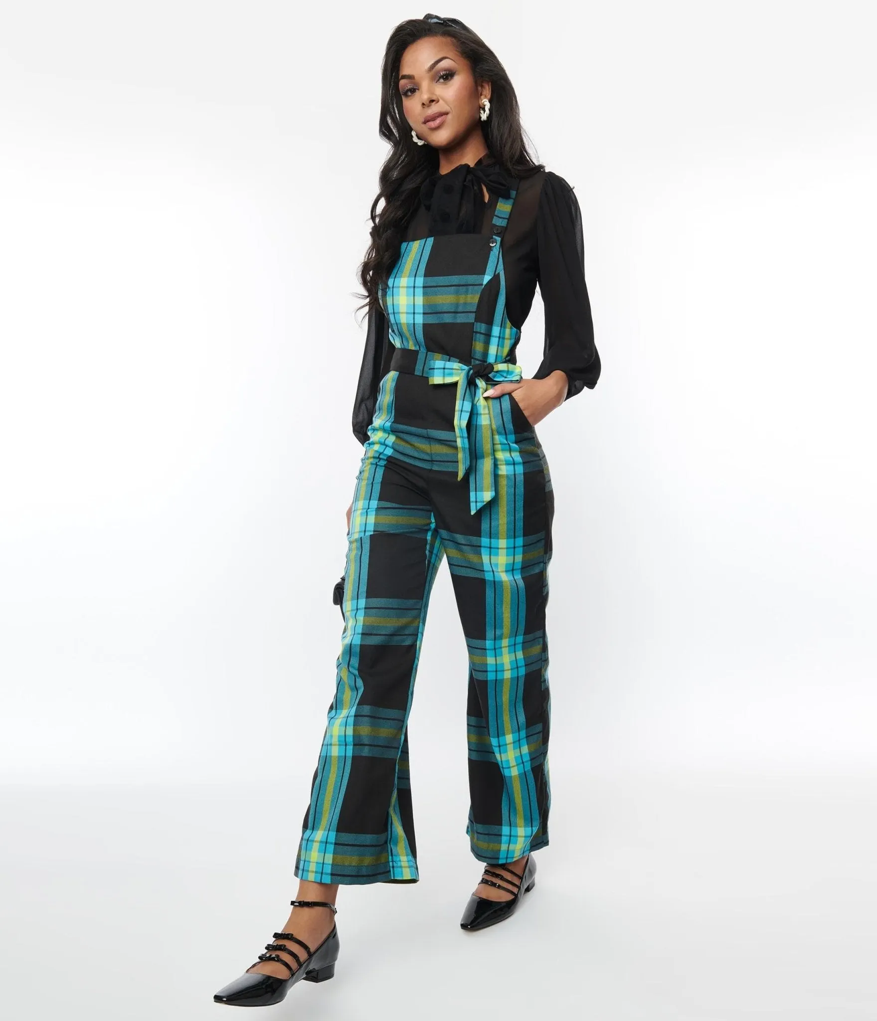 Collectif Teal Plaid Celandine Jumpsuit sold by Unique Vintage product image thumbnail 4