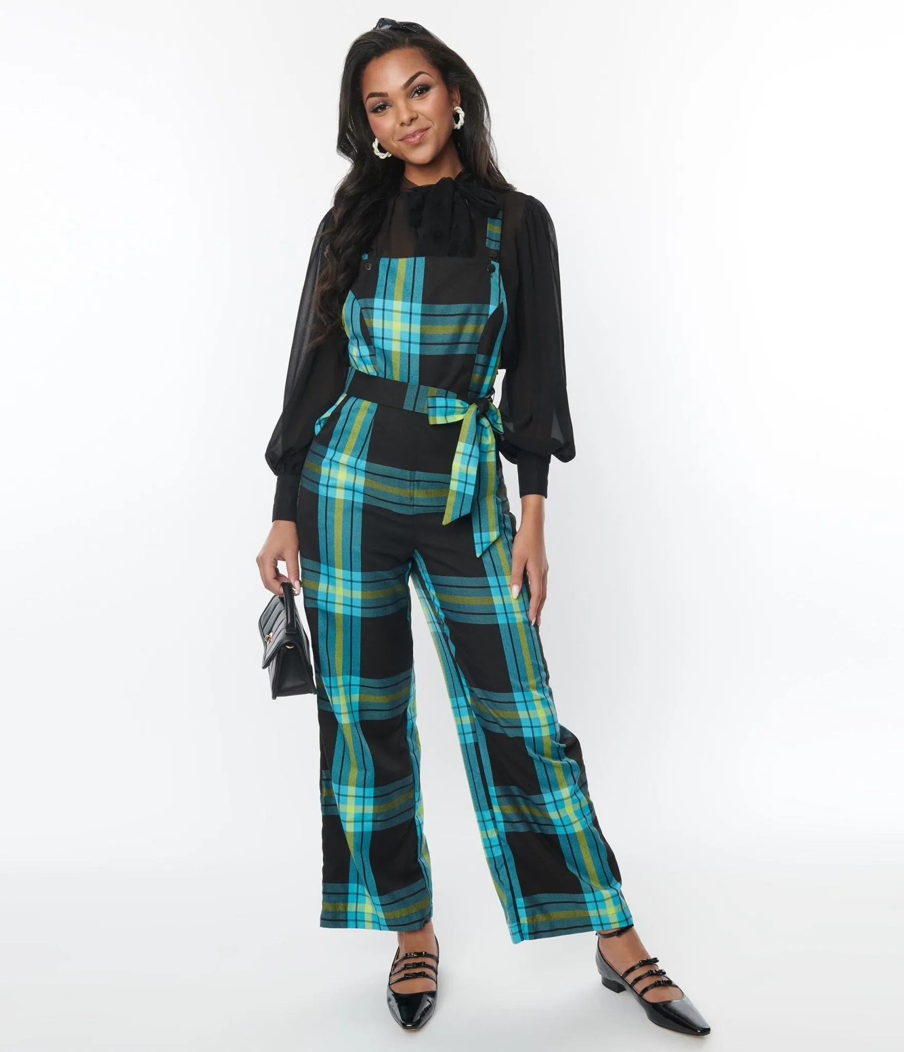 Collectif Teal Plaid Celandine Jumpsuit sold by Unique Vintage product image thumbnail 5