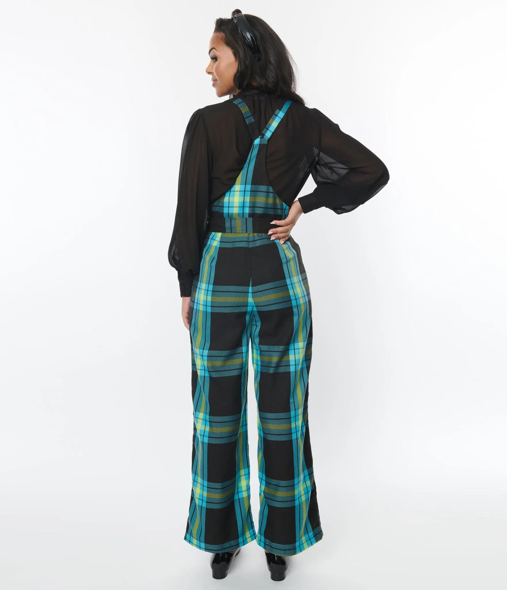 Collectif Teal Plaid Celandine Jumpsuit sold by Unique Vintage product image thumbnail 3
