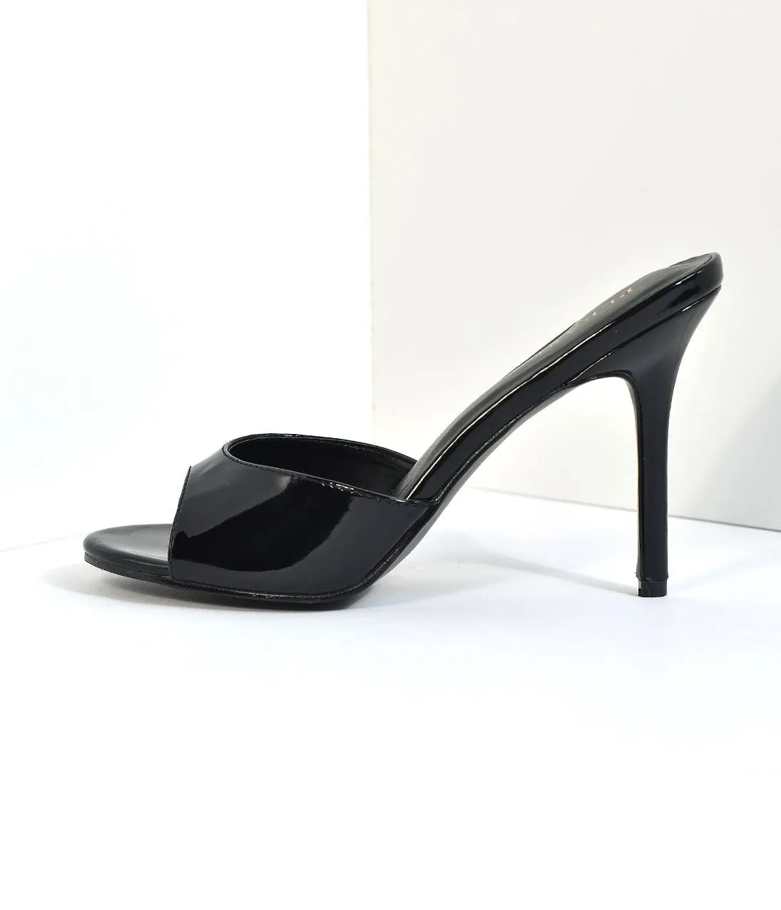 Black Patent Leatherette Peep Toe Slip On Heels sold by Unique Vintage product image thumbnail 5