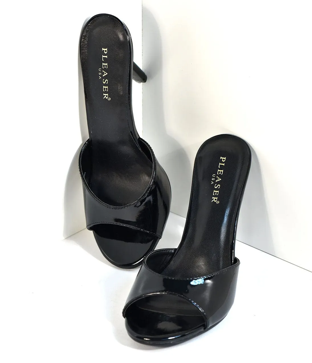 Black Patent Leatherette Peep Toe Slip On Heels sold by Unique Vintage product image thumbnail 2