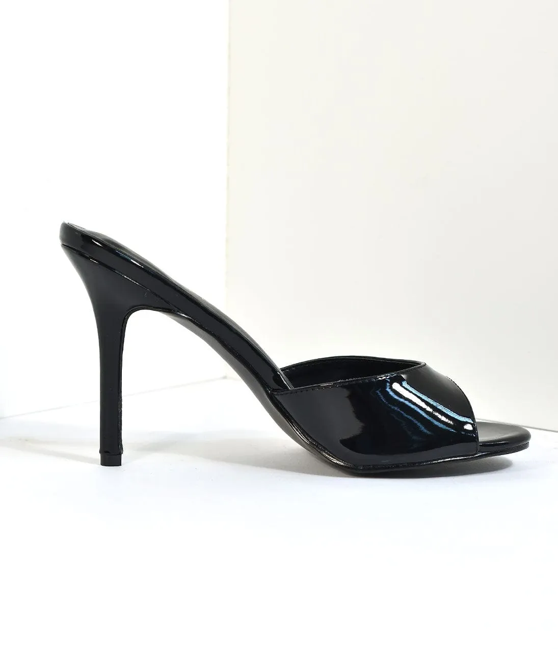 Black Patent Leatherette Peep Toe Slip On Heels sold by Unique Vintage product image thumbnail 3