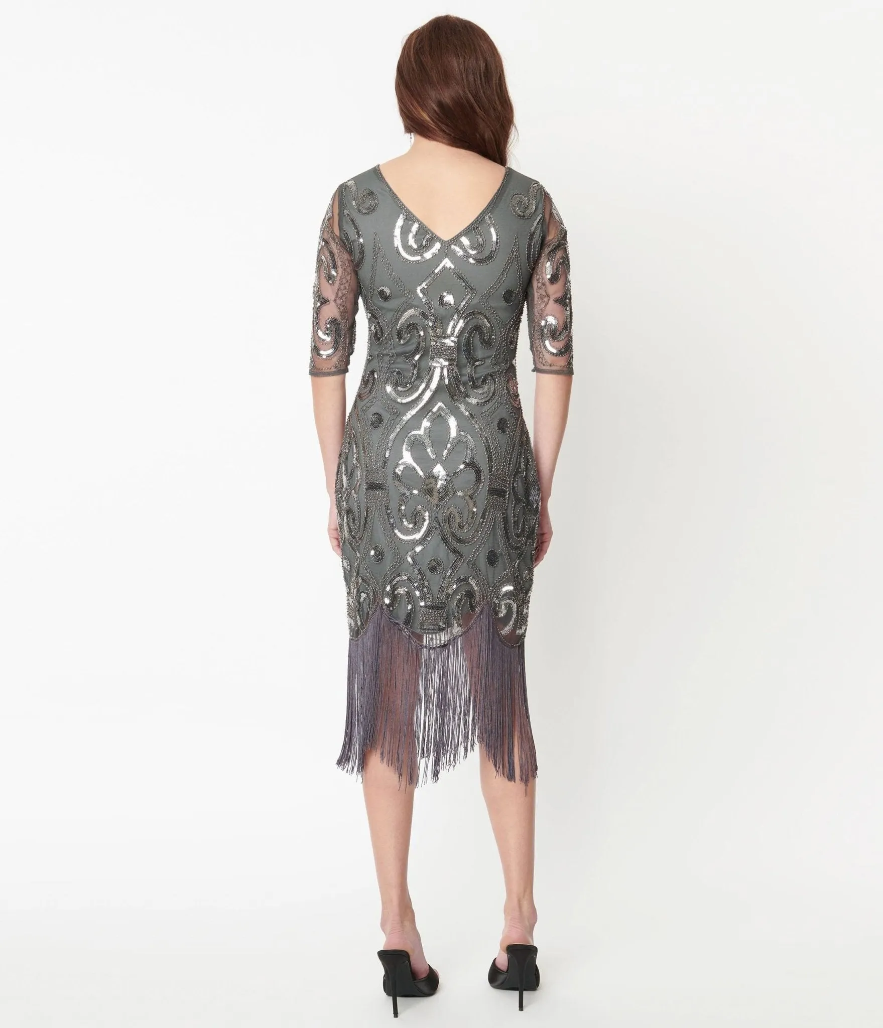 Unique Vintage 1920s Grey & Silver Beaded Lynette Flapper Dress sold by Unique Vintage product image thumbnail 3