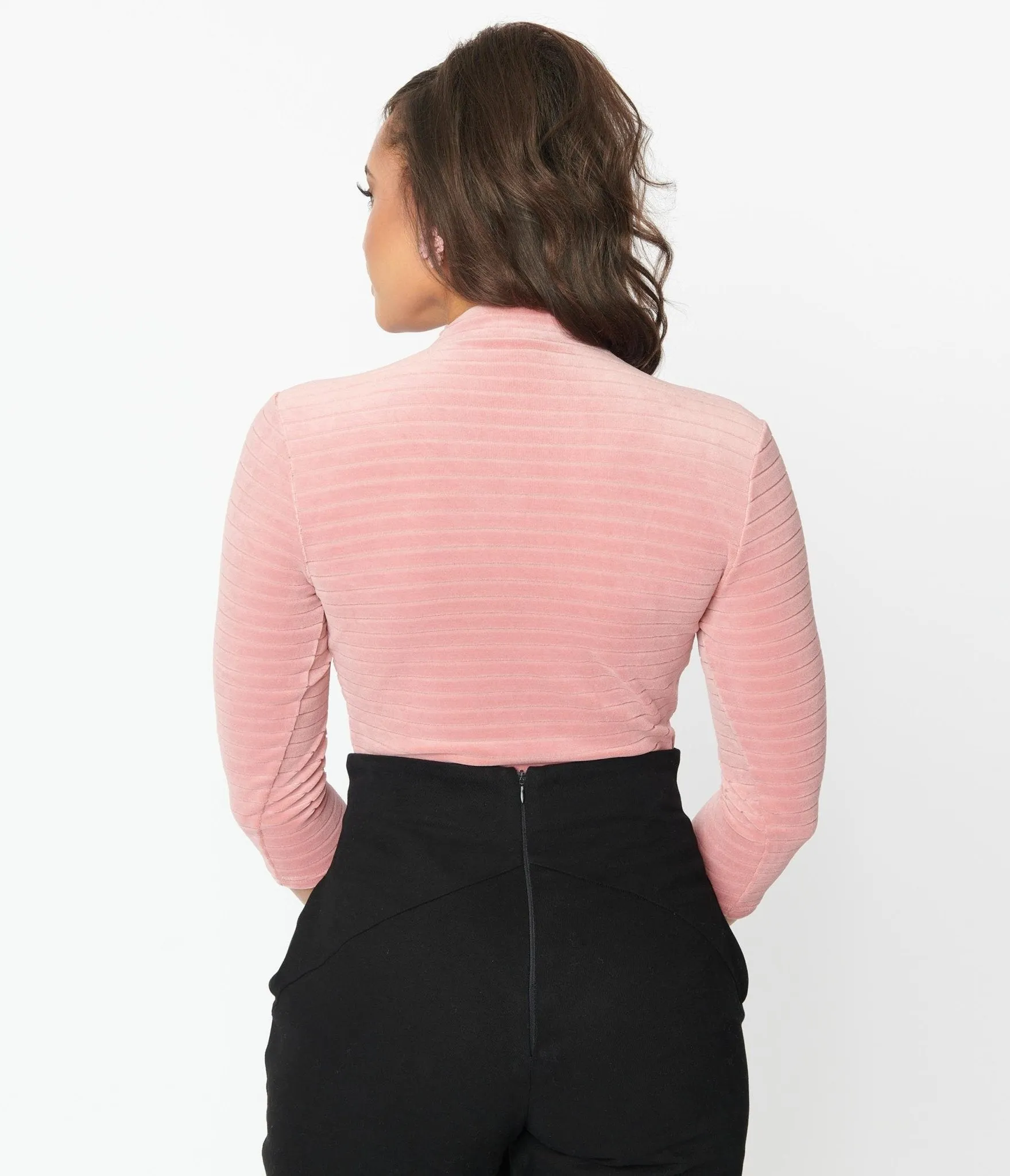 Unique Vintage Rose Velvet Gathered Neckline Friday Night Bodysuit sold by Unique Vintage product image thumbnail 3