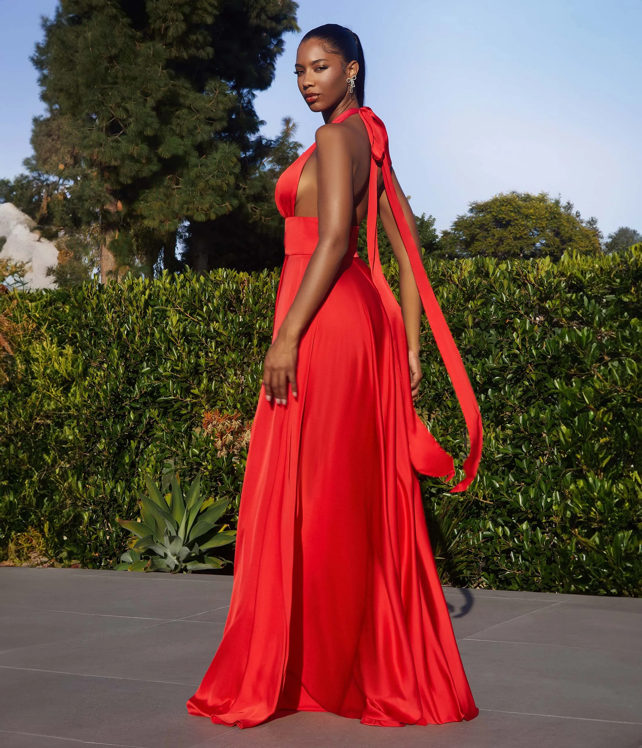 Cinderella Divine Red Satin Convertible Halter Evening Gown sold by Unique Vintage product image thumbnail 2
