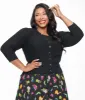 Plus Size Retro Style Black Cotton Crochet Sleeved Button Cardigan sold by Unique Vintage