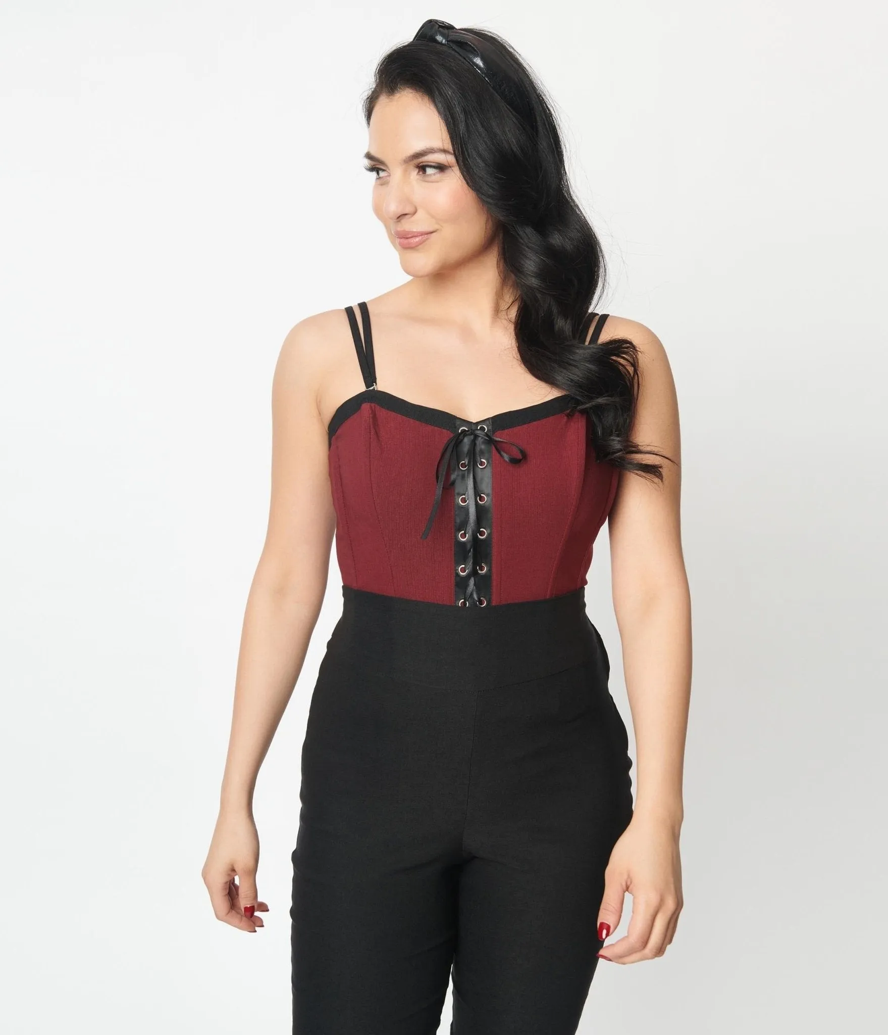 Unique Vintage Burgundy & Black Corset Top sold by Unique Vintage product image thumbnail 4