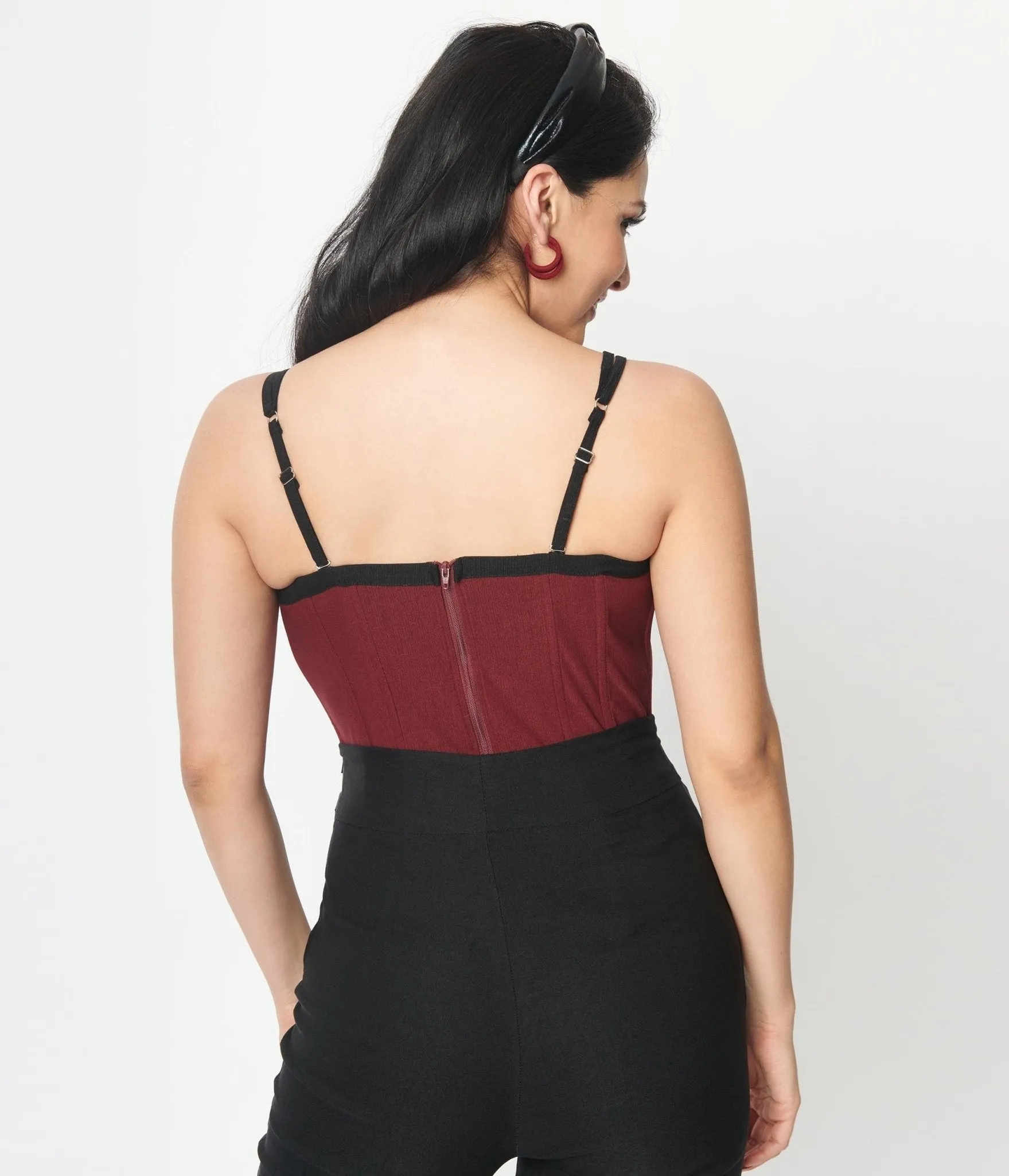 Unique Vintage Burgundy & Black Corset Top sold by Unique Vintage product image thumbnail 3
