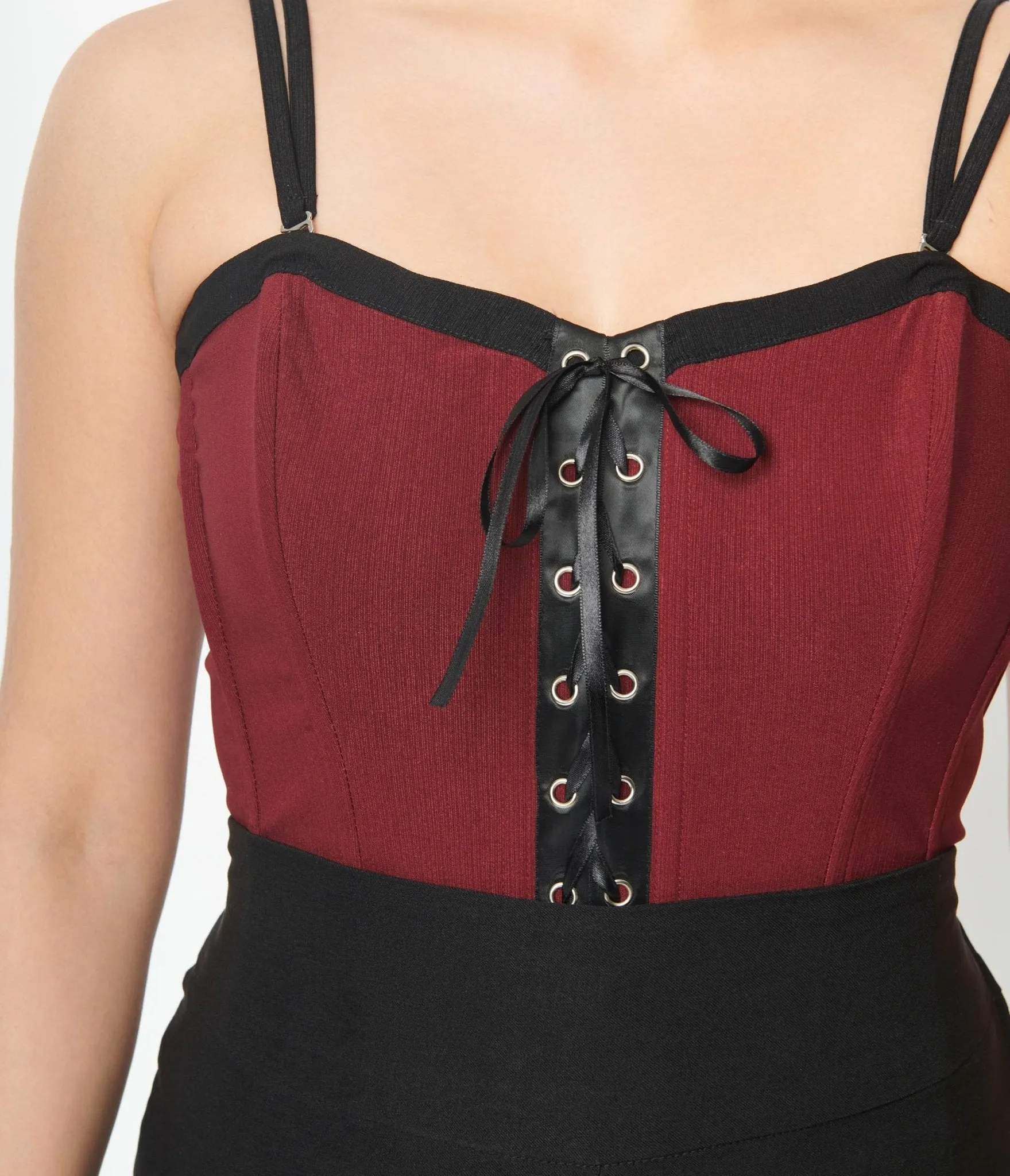 Unique Vintage Burgundy & Black Corset Top sold by Unique Vintage product image thumbnail 2