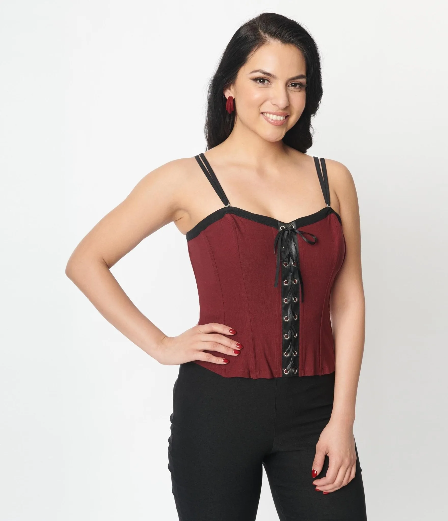 Unique Vintage Burgundy & Black Corset Top sold by Unique Vintage product image thumbnail 5