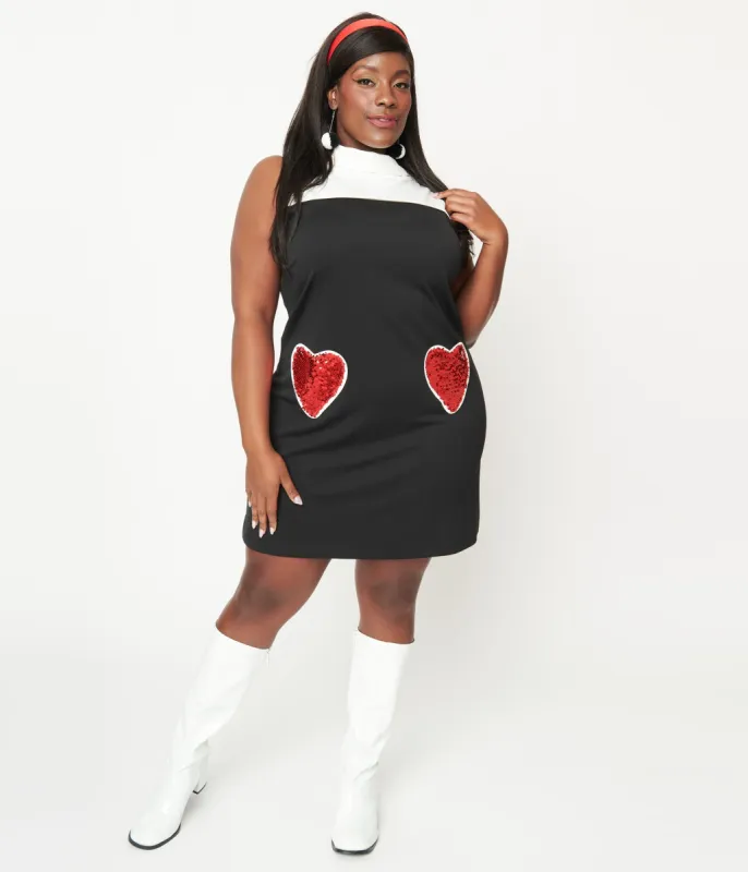 Smak Parlour Plus Size Black & White Sequin Heart Haute Gossip Mini Dress sold by Unique Vintage