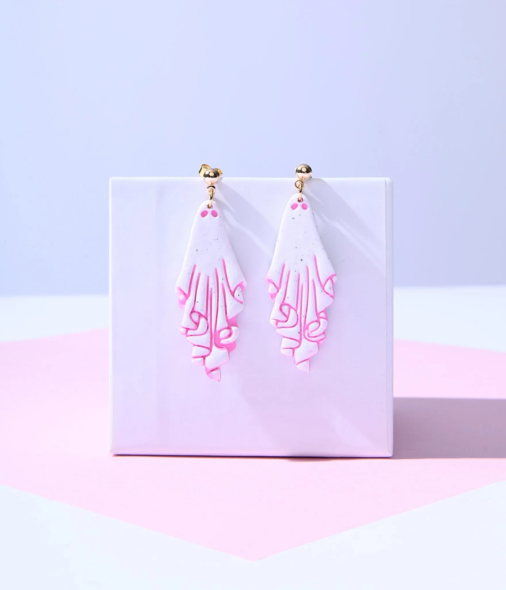 White & Pink Sheet Ghost Dangle Earrings sold by Unique Vintage