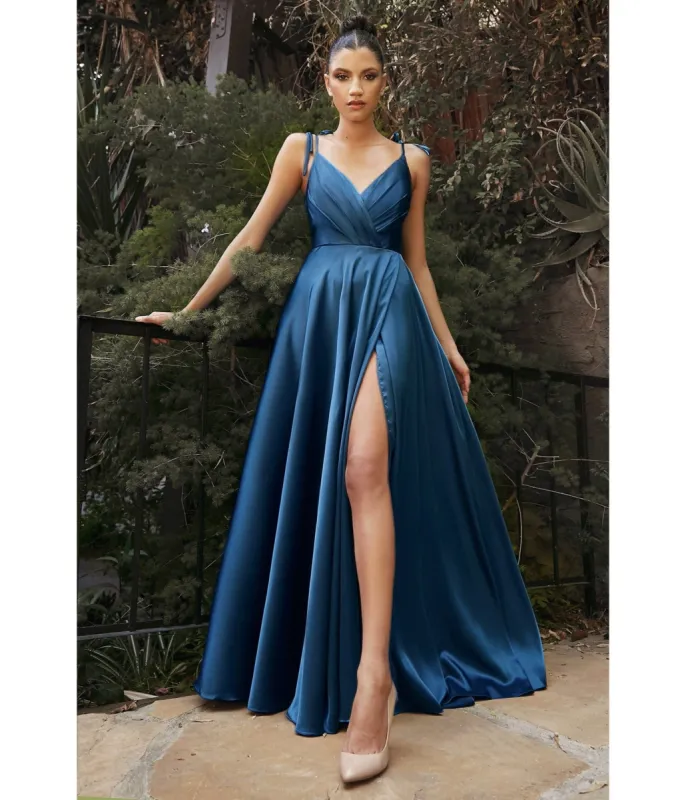 Ladivine by Cinderella Divine French Navy Flowy Satin A-Line Bridesmaid Gown sold by Unique Vintage