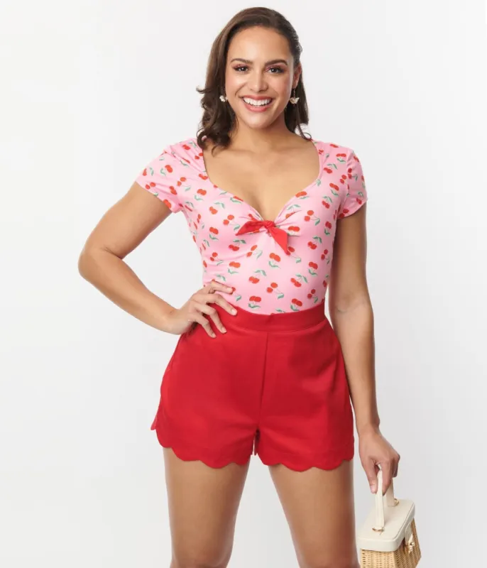 Unique Vintage Pink & Red Cherry Sweetheart Rosemary Top sold by Unique Vintage