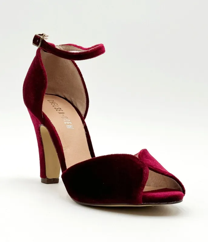 Chelsea Crew Burgundy Velvet Lola Pumps sold by Unique Vintage