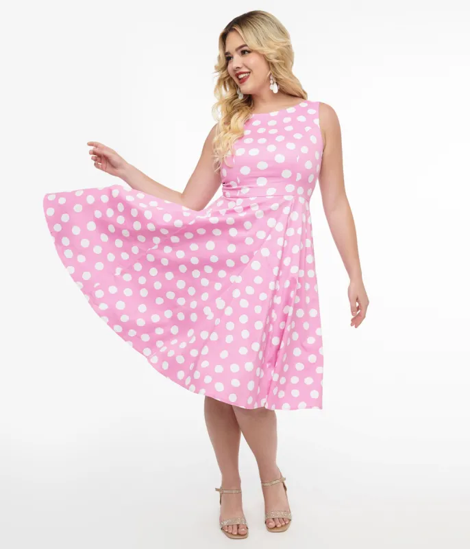 1950s Pink & White Polka Dot Cotton Lyra Swing Dress sold by Unique Vintage