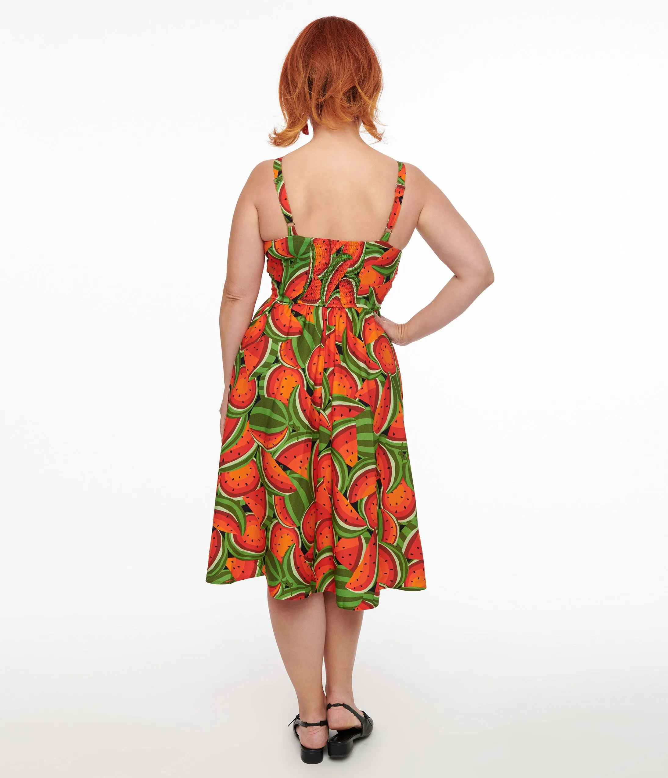 1950s Red & Green Watermelon Print Eden Fit & Flare Dress sold by Unique Vintage product image thumbnail 3