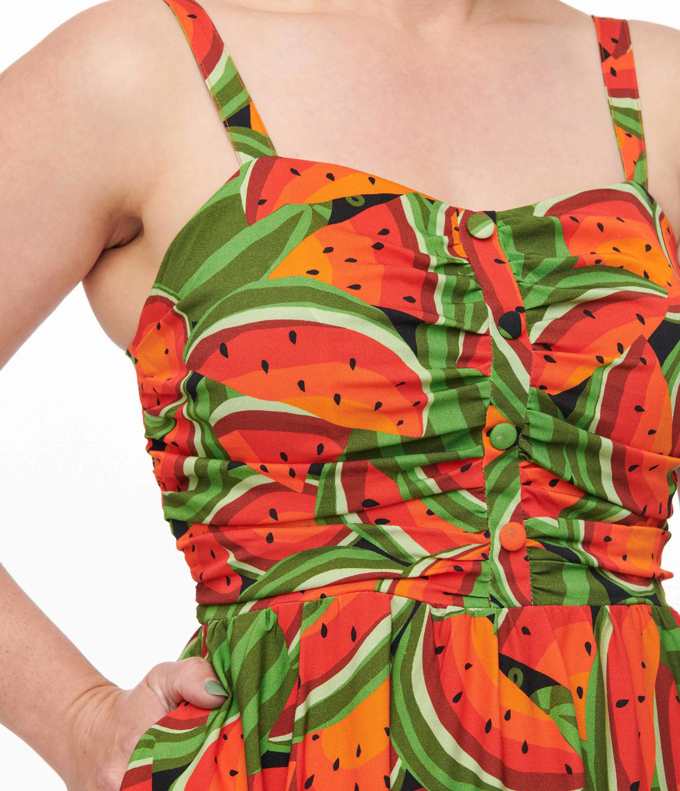 1950s Red & Green Watermelon Print Eden Fit & Flare Dress sold by Unique Vintage product image thumbnail 2