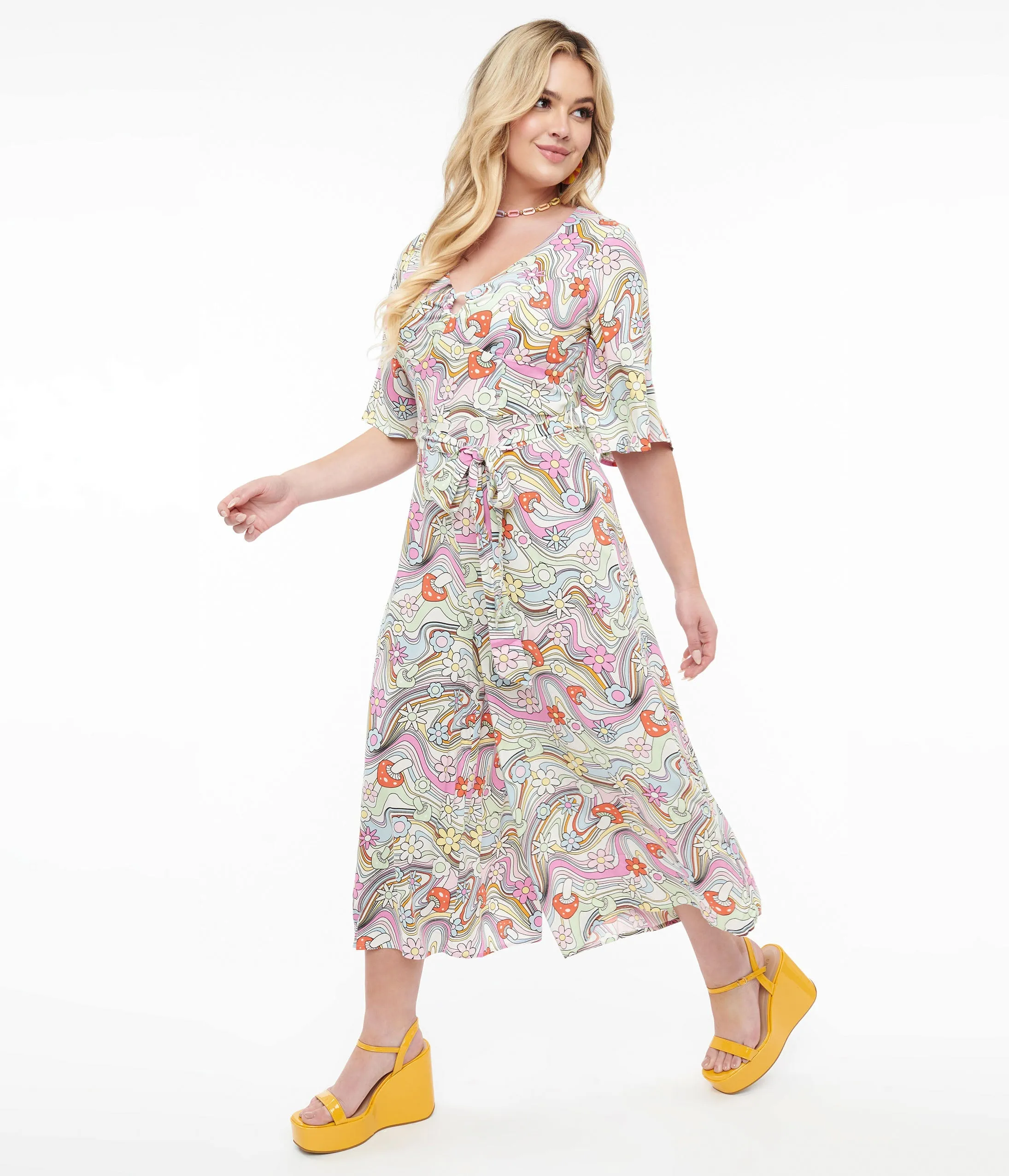 Hell Bunny 1960s Pastel Rainbow Hazy Daze Floral Jumpsuit sold by Unique Vintage