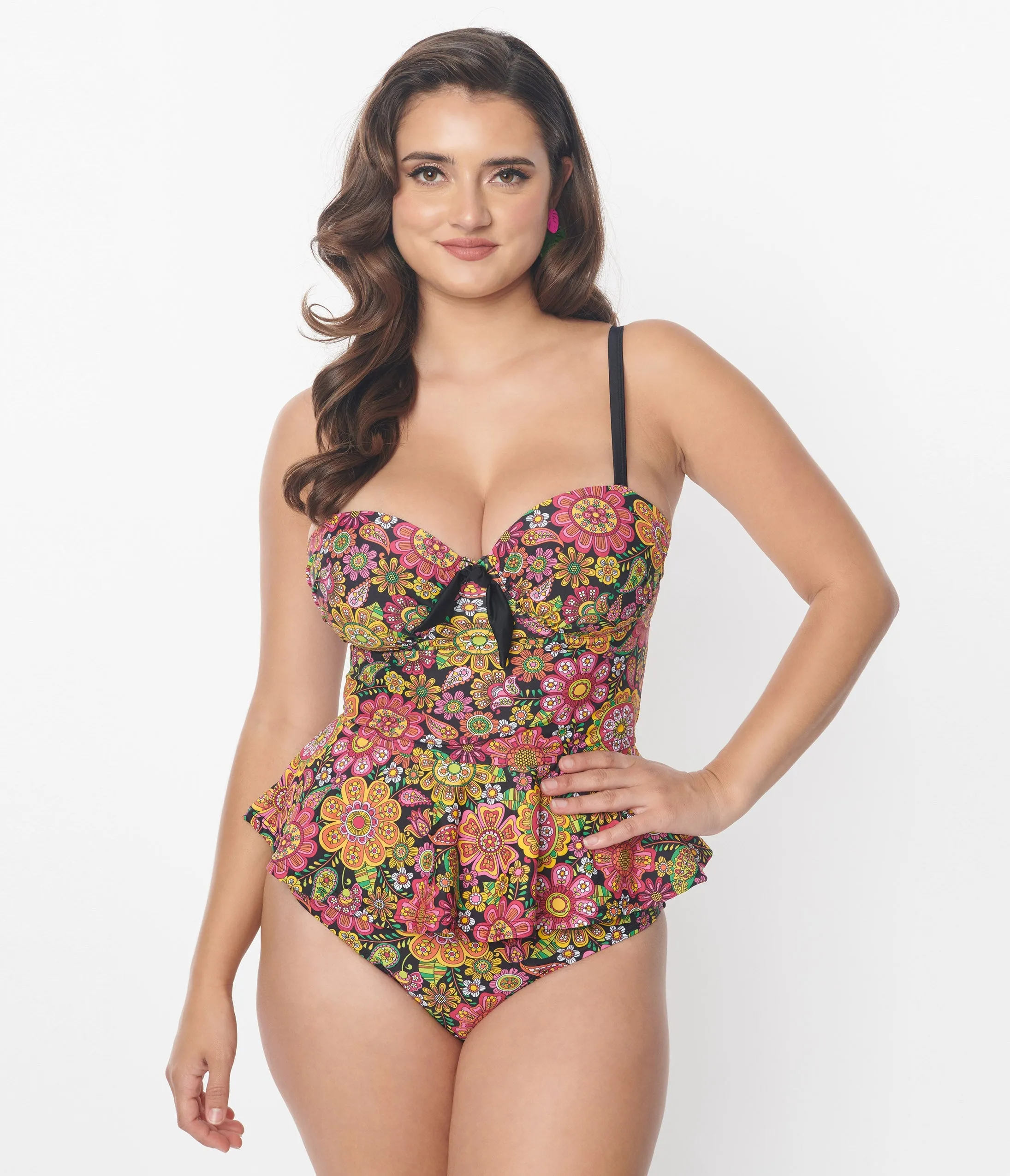 Unique Vintage 1960s Kaleidoscope Floral Solana Tankini Swim Top sold by Unique Vintage
