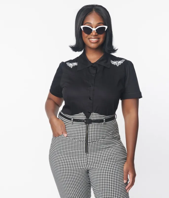 Black Moth Embroidered Yoke Blouse sold by Unique Vintage