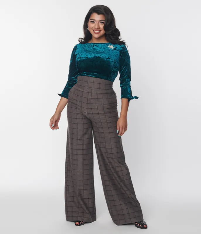 Unique Vintage 1940s Charcoal Windowpane High Waist Pants sold by Unique Vintage