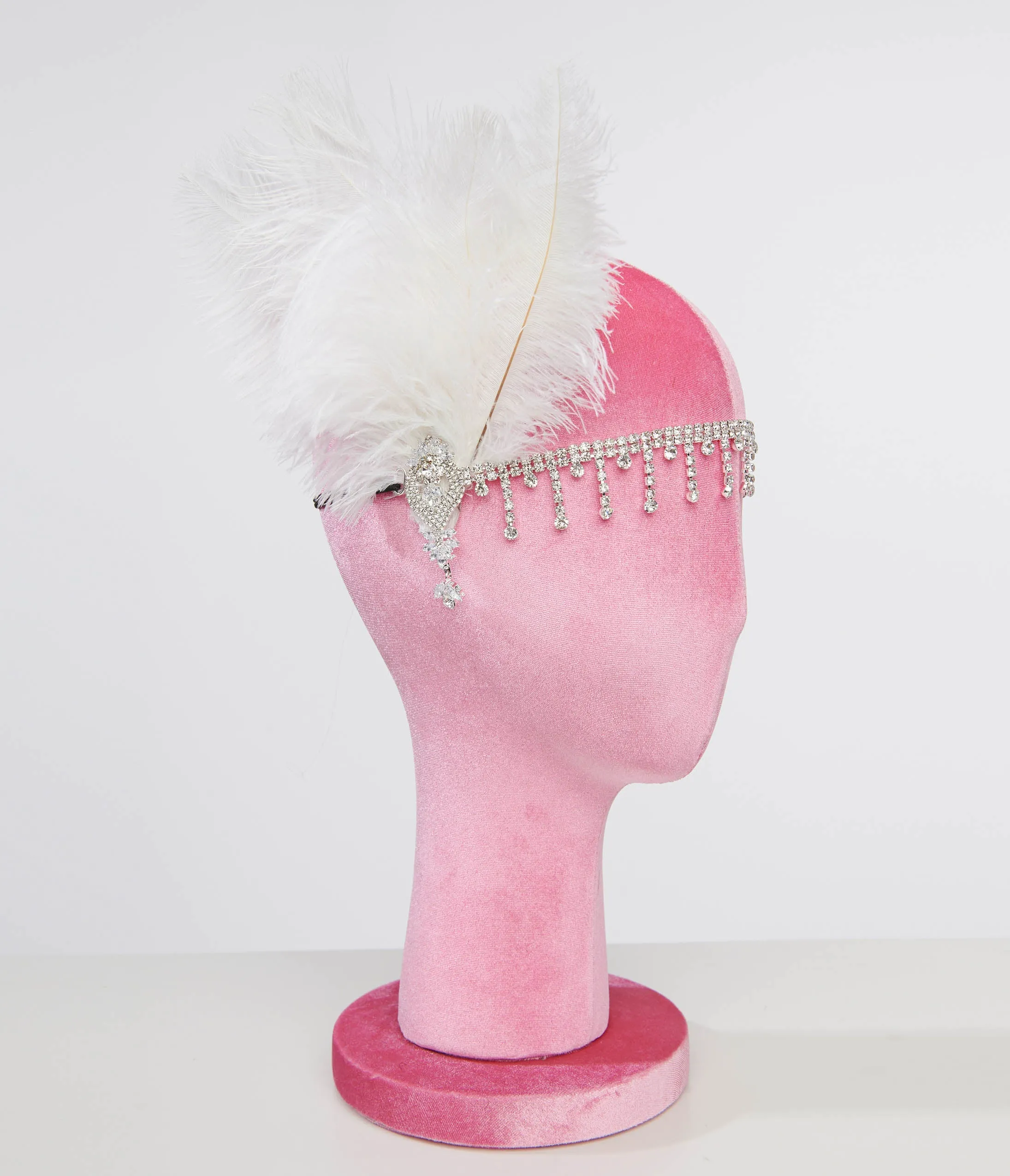 Unique Vintage 1920s White Feather & Silver Rhinestone Headband sold by Unique Vintage product image thumbnail 3