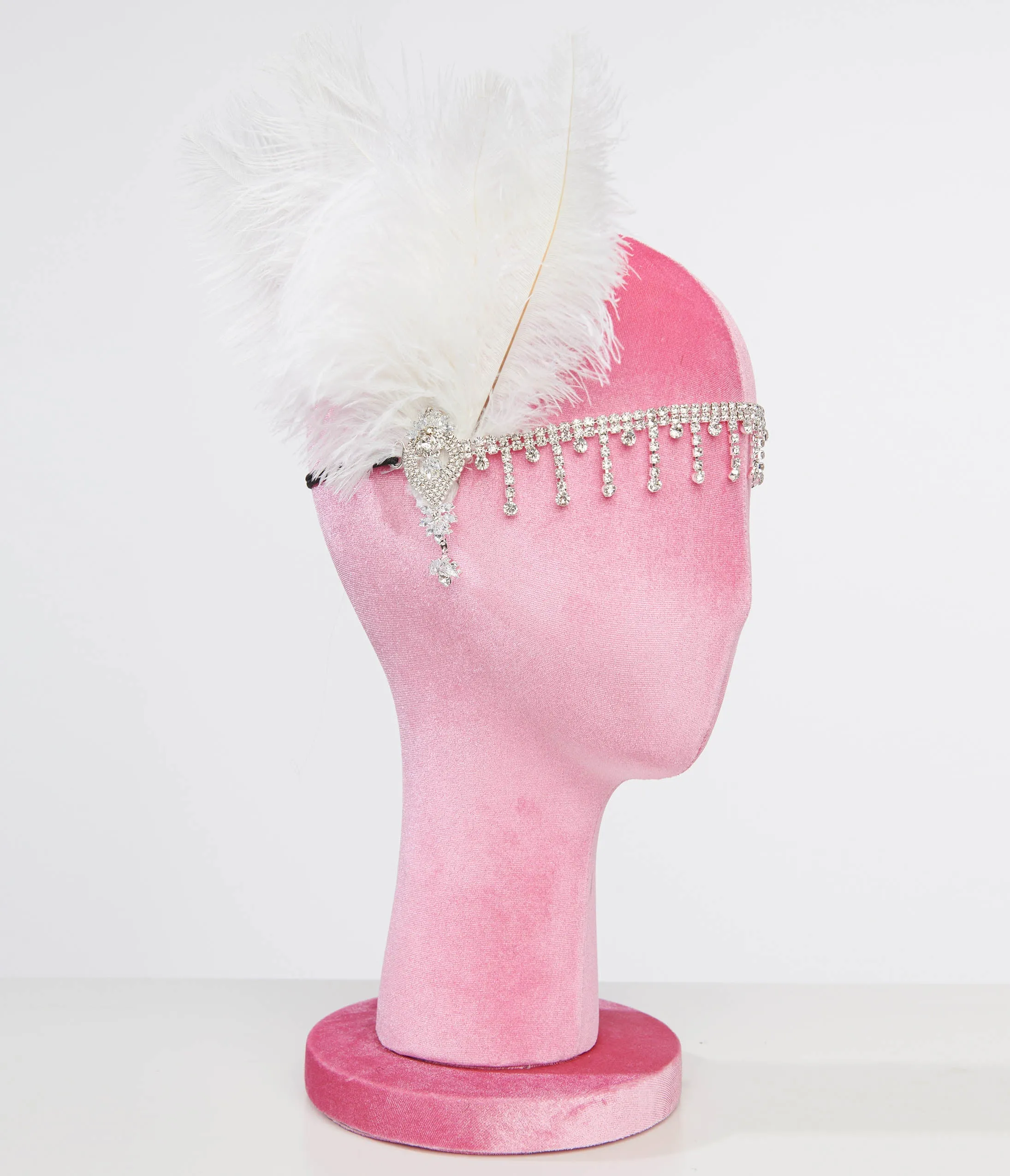 Unique Vintage 1920s White Feather & Silver Rhinestone Headband sold by Unique Vintage