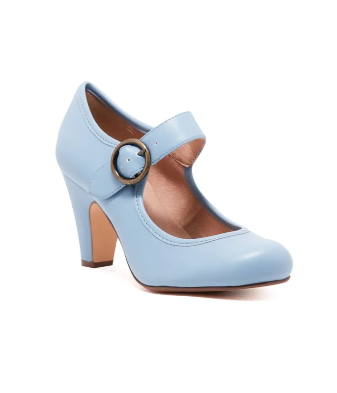 Chelsea Crew 1940s Powder Blue Leatherette Mary Jane Madeline Heels sold by Unique Vintage