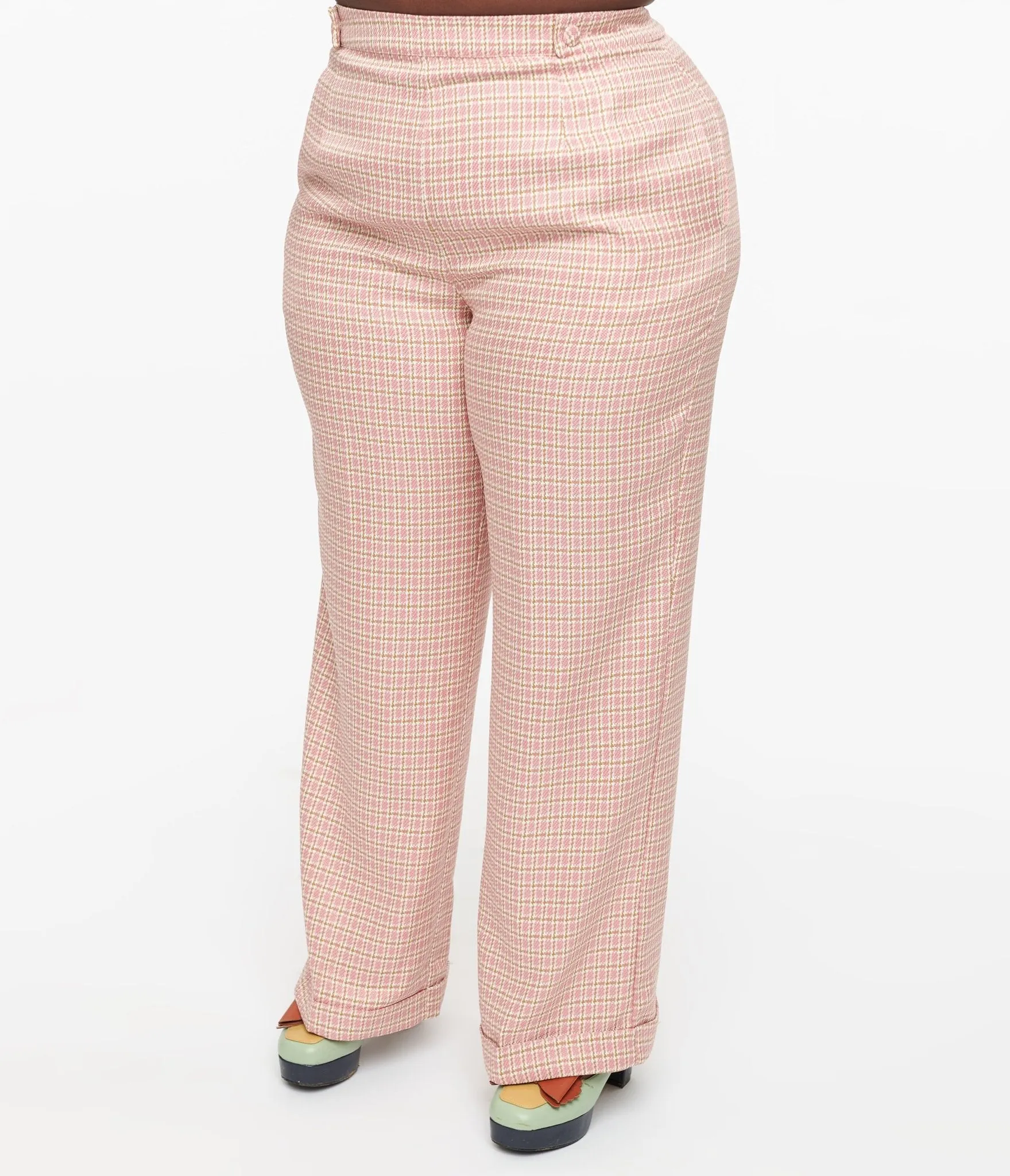 Plus Size 1940s Pink Check Ruby Trousers sold by Unique Vintage product image thumbnail 2