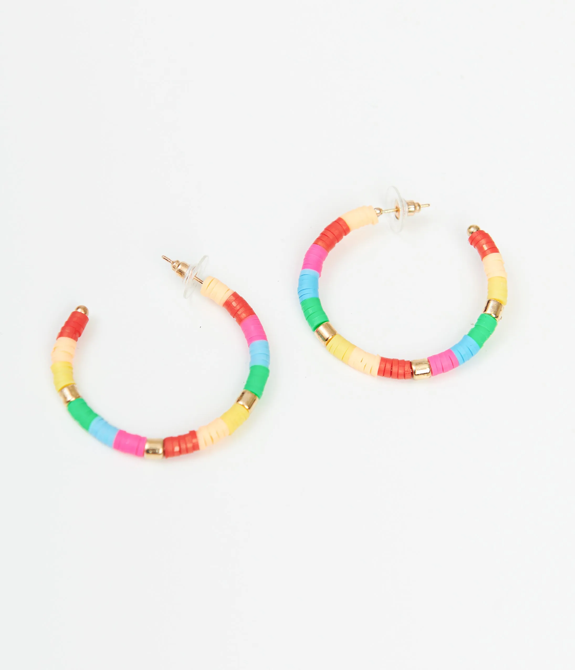 1970s Rainbow Disc Beaded Hoop Earrings sold by Unique Vintage