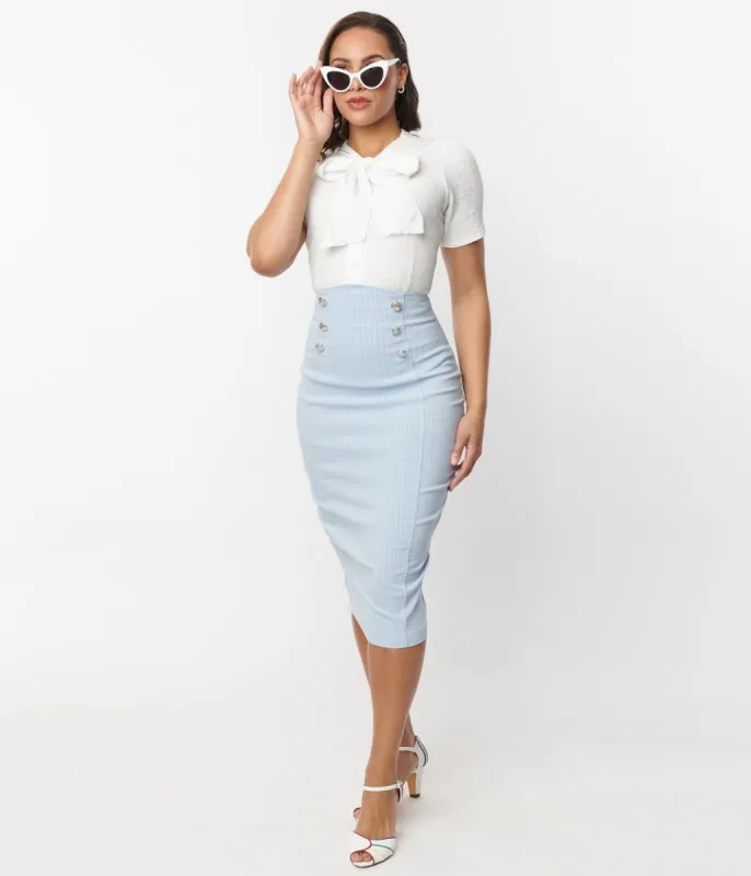Unique Vintage Blue & White Gingham Sailor Sierra Pencil Skirt sold by Unique Vintage
