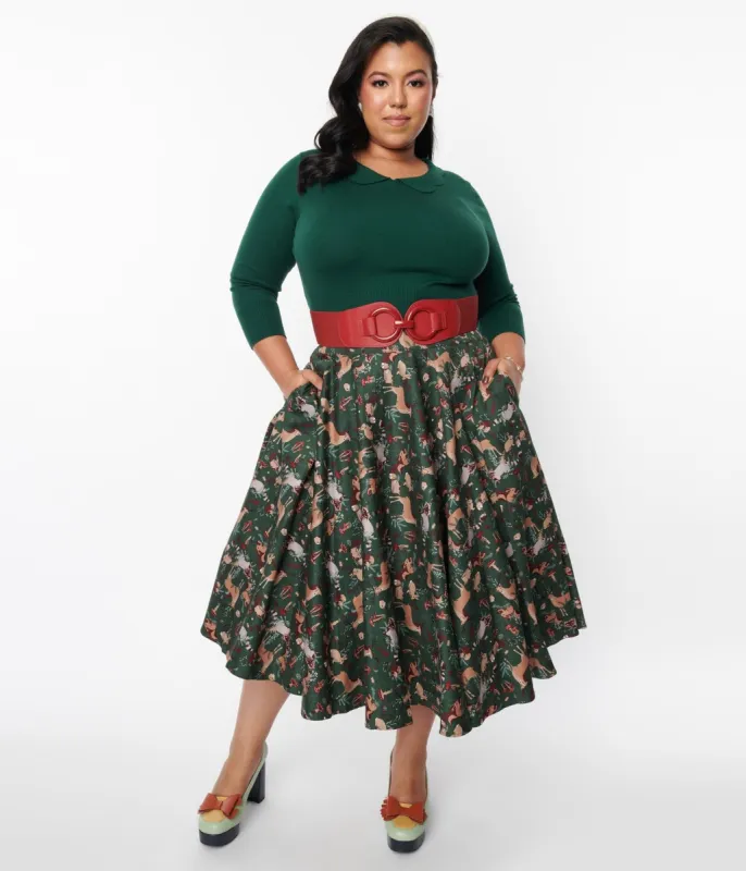 Green Woodland Creatures Swing Skirt sold by Unique Vintage