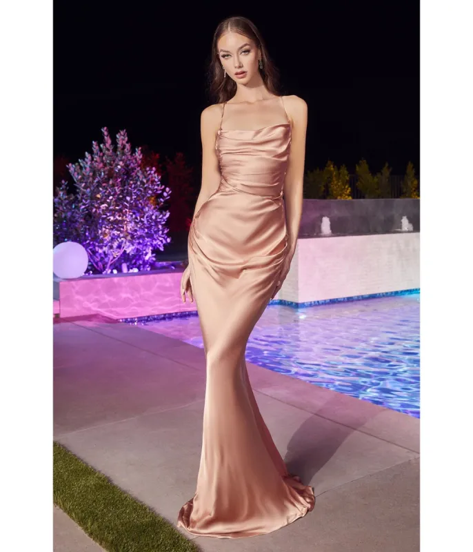 Cinderella Divine Rose Gold Satin Fitted Slip Bridesmaid Gown sold by Unique Vintage