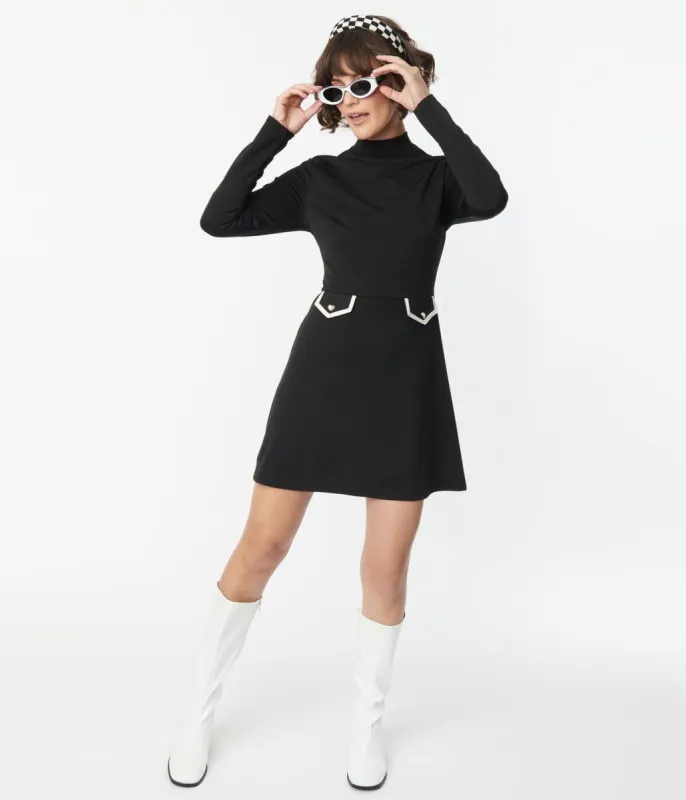 Smak Parlour Black Mock Turtleneck Fit & Flare Dress sold by Unique Vintage