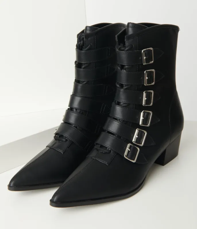 Black Leatherette Buckle Coven Boots sold by Unique Vintage