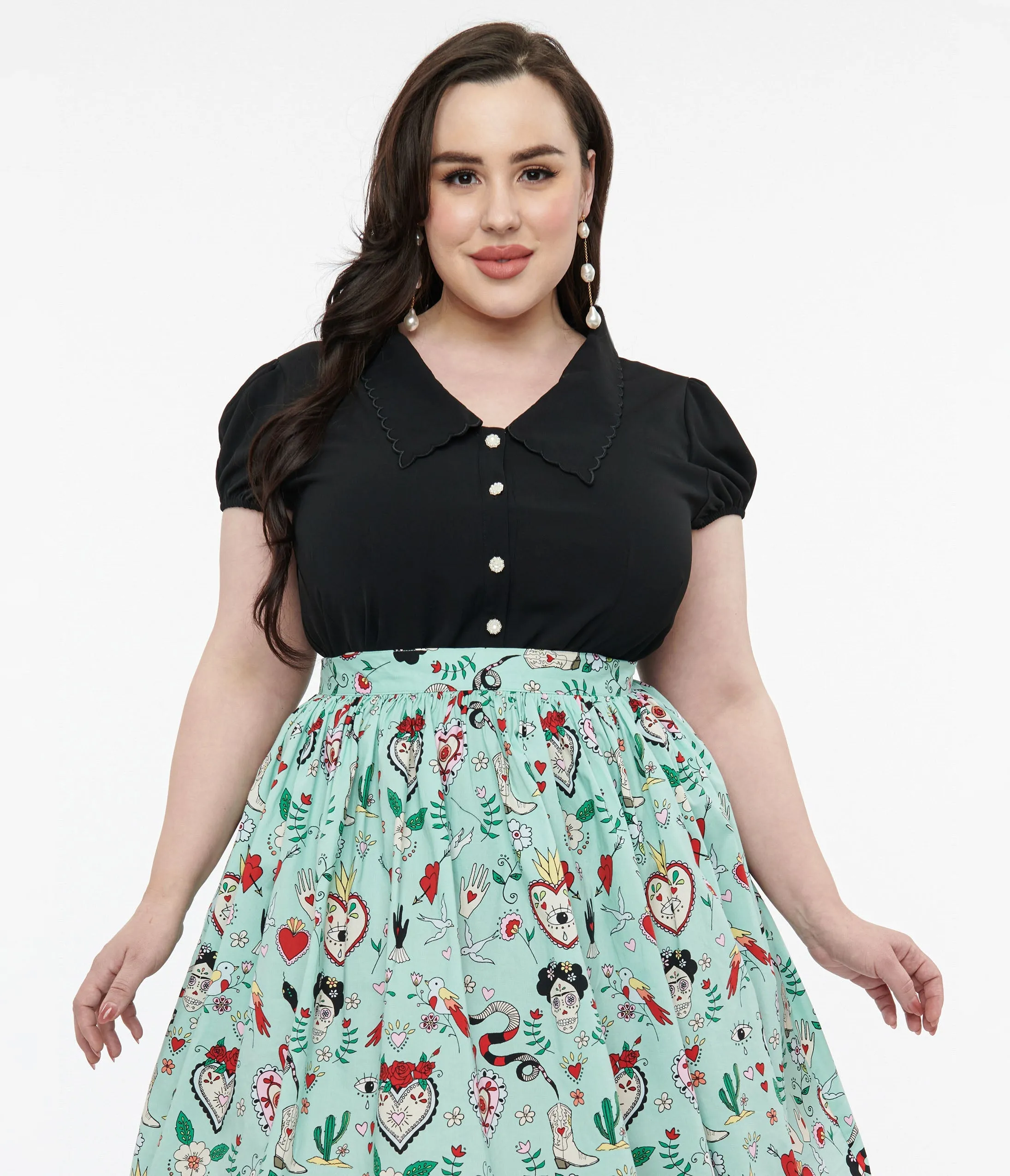 Hell Bunny Plus Size 1950s Black Maddy Blouse sold by Unique Vintage