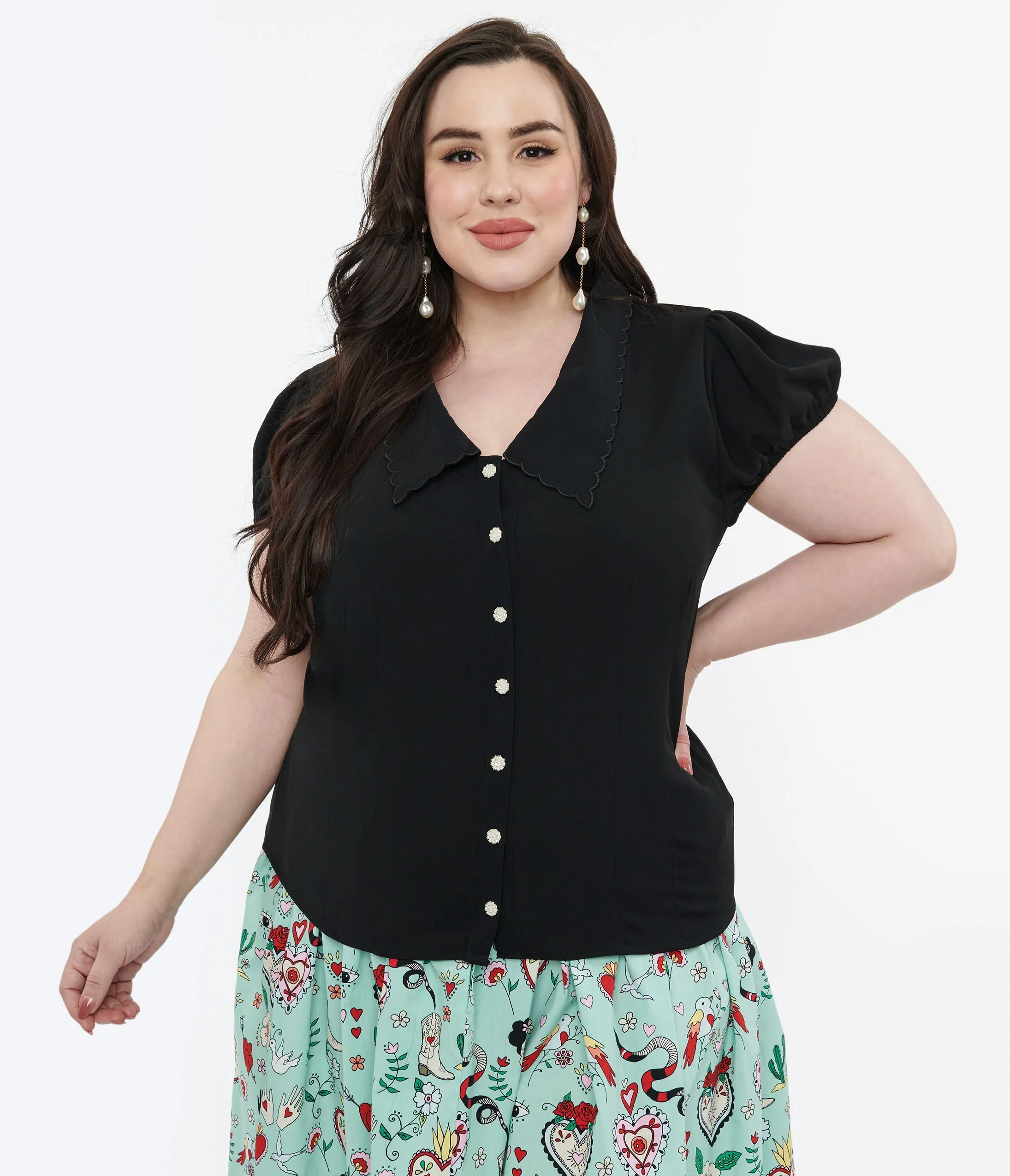 Hell Bunny Plus Size 1950s Black Maddy Blouse sold by Unique Vintage product image thumbnail 3