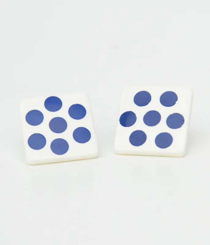 1980s Blue Polka Dot Square Earrings made by Unique Vintage
