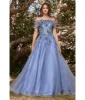 Cinderella Divine Smokey Blue Off The Shoulder Magical Glitter Prom Ball Gown sold by Unique Vintage